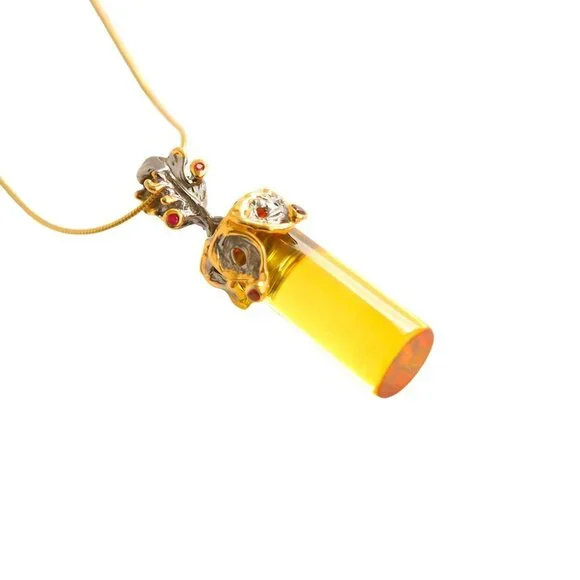 Baltic Lithuanian Amber and Garnet Necklace in 14k Gold Plated s925 - Picture 4 of 6